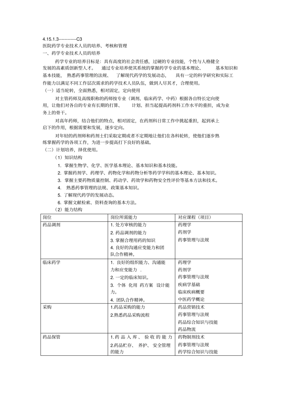 医院药学专业技术人员的培养、考核和管理_第1页