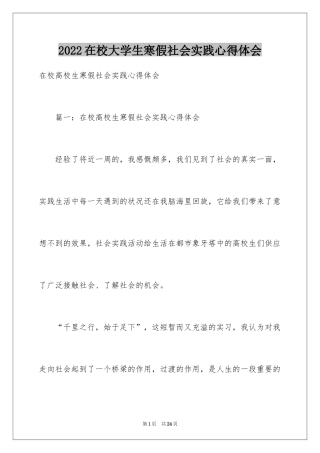 2024在校大学生寒假社会实践心得体会