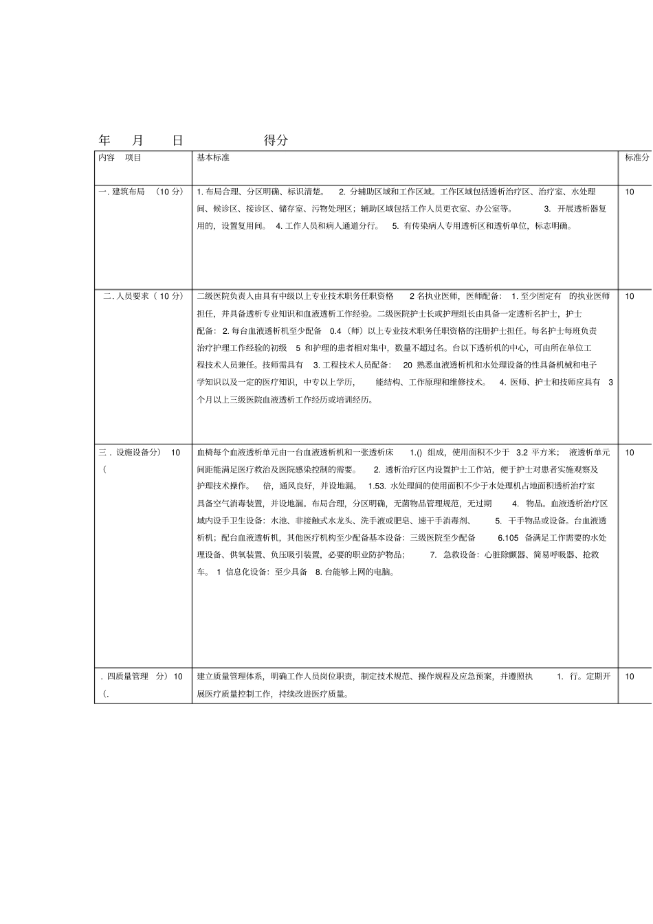 医院血液透析室考核评价标准_第1页