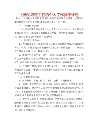 上册见习班主任的个人工作参考计划 