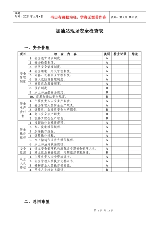 加油站现场安全检查表