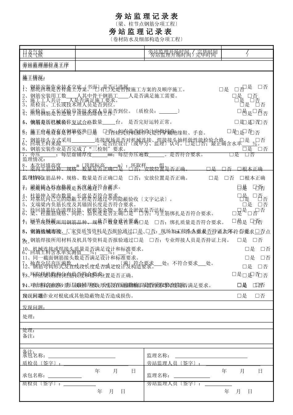 某工程旁站监理记录表(正式)_第2页