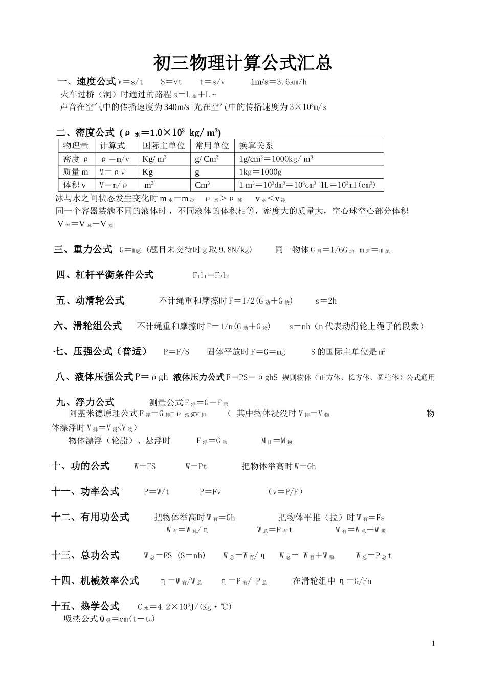 初三物理计算公式汇总_第1页