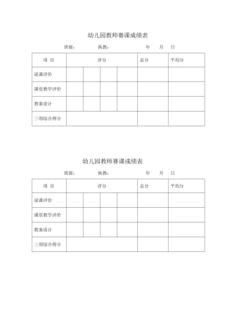 幼儿园教师赛课成绩表