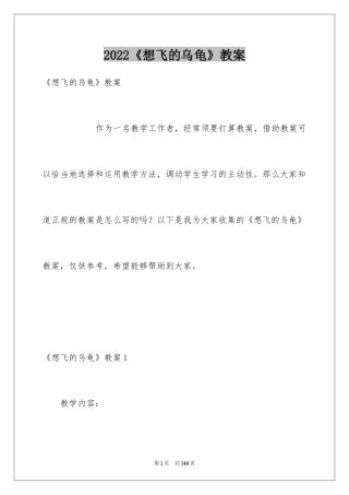 2024《想飞的乌龟》教案