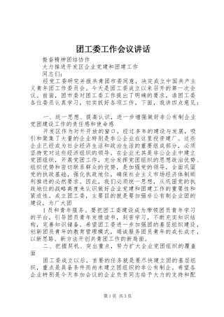 团工委工作会议讲话发言