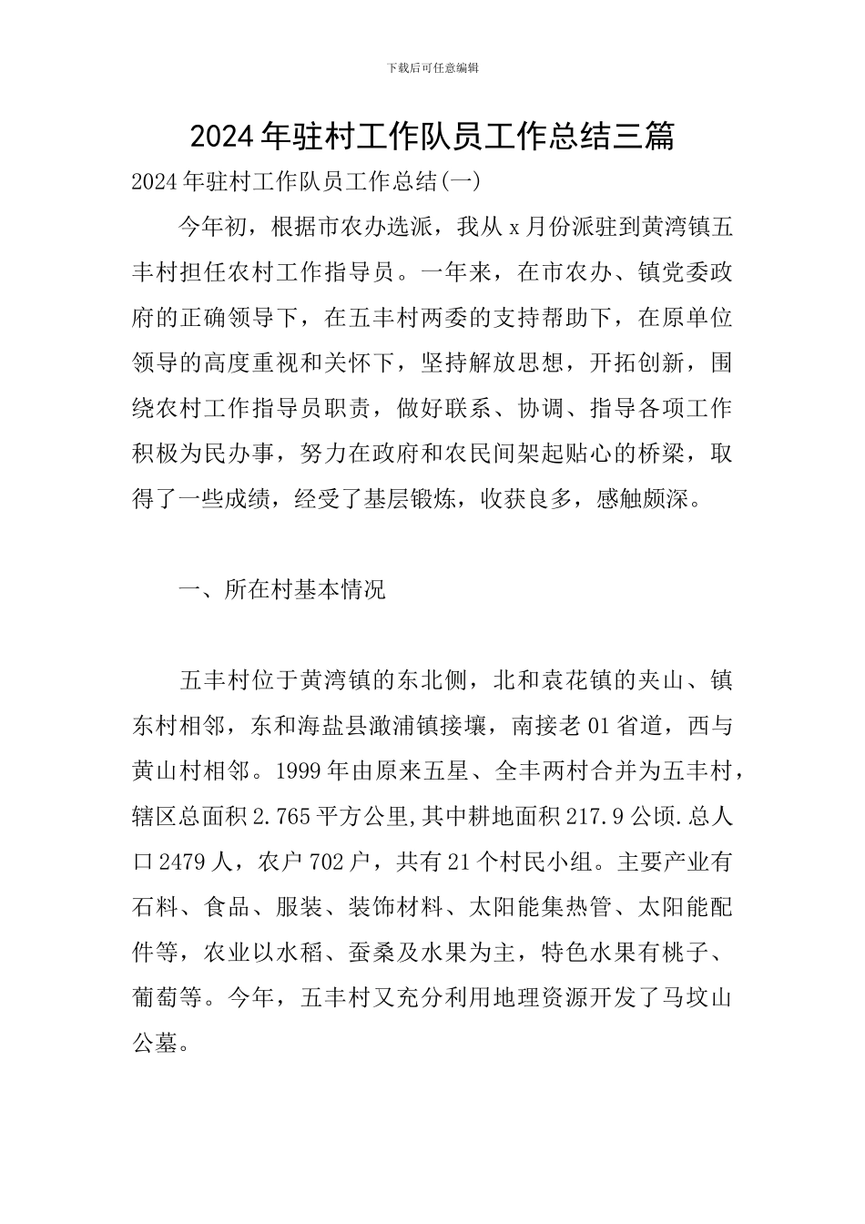 2024年驻村工作队员工作总结三篇_第1页