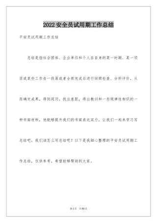 2024安全员试用期工作总结