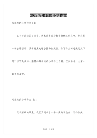 2024写难忘的小学作文