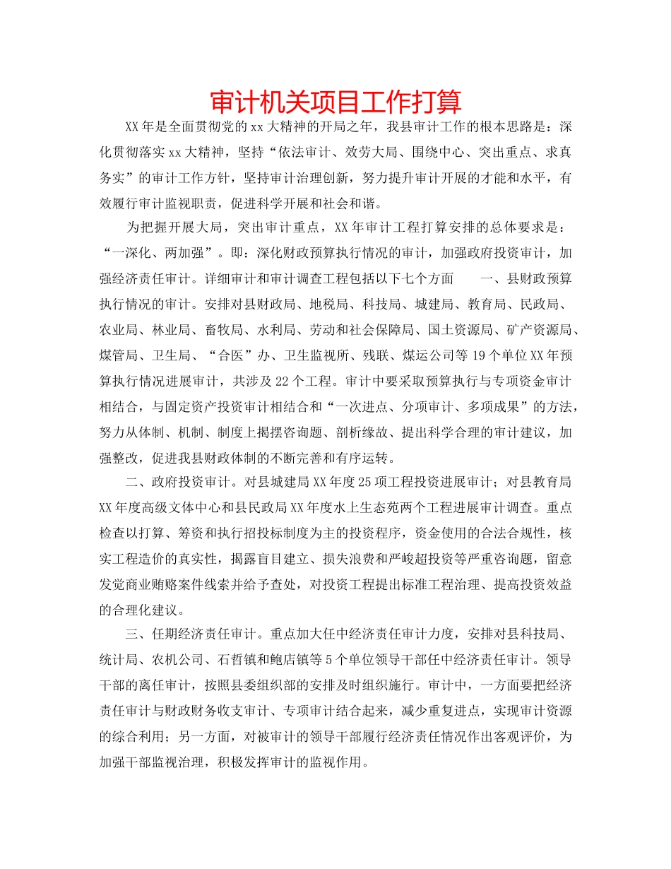 审计机关项目工作打算 _第1页