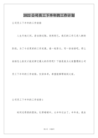 2024公司员工下半年的工作计划