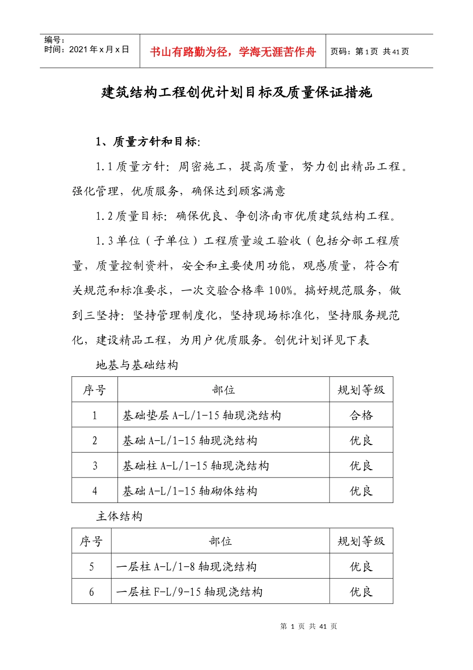 工程创优计划目标及质量保证措施_第1页