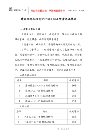 工程创优计划目标及质量保证措施