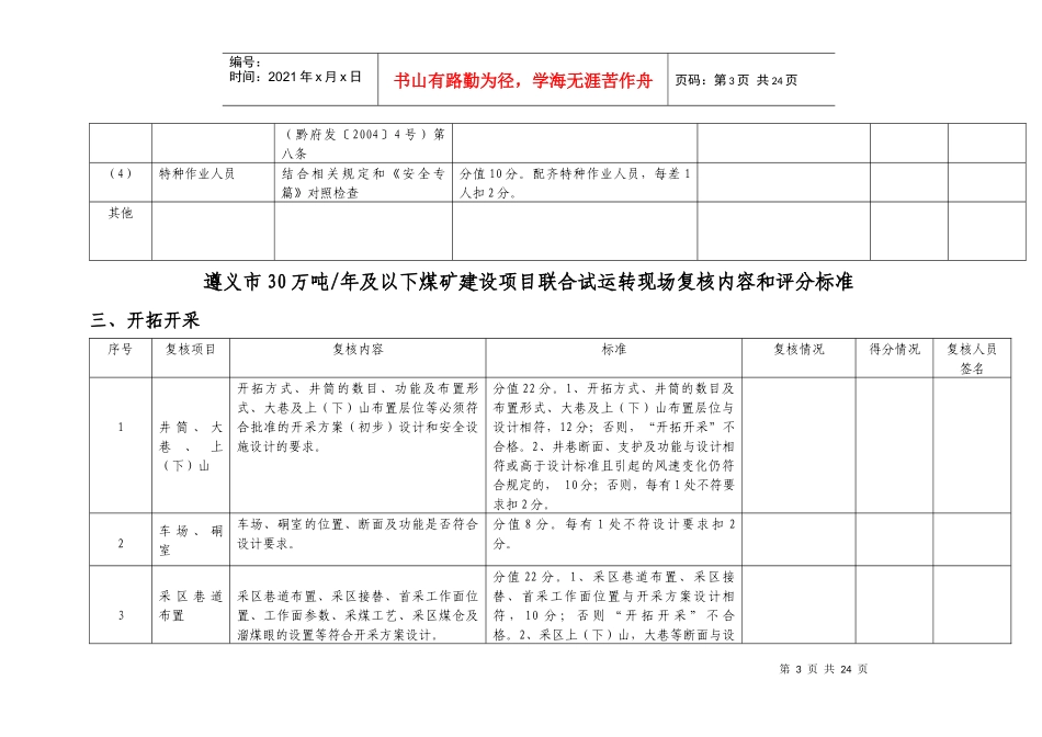 遵义市年产30万吨及以下煤矿联合试运转现场复核内容和评分标准_第3页