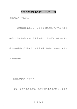 2024医院门诊护士工作计划