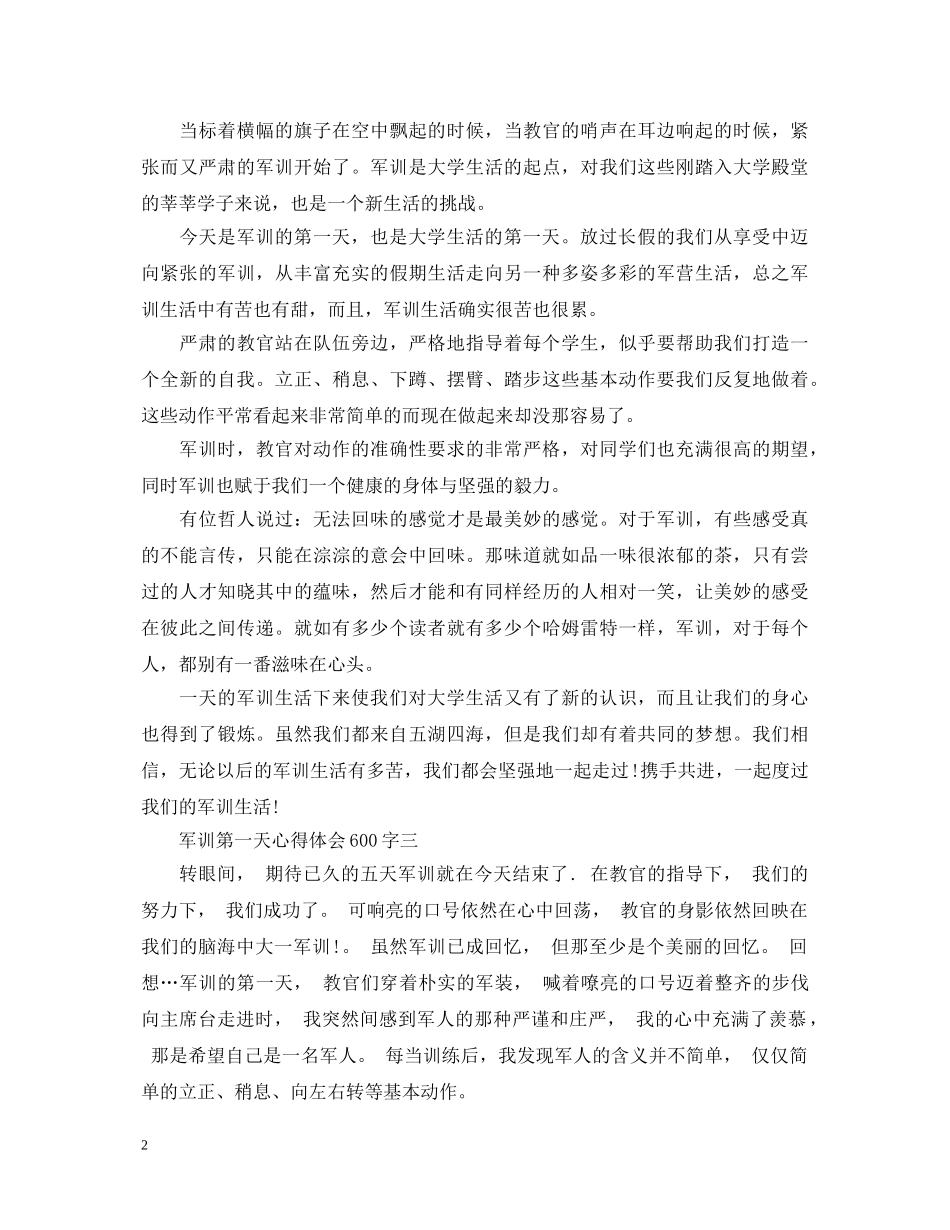 第一天军训心得体会600字4篇 _第2页