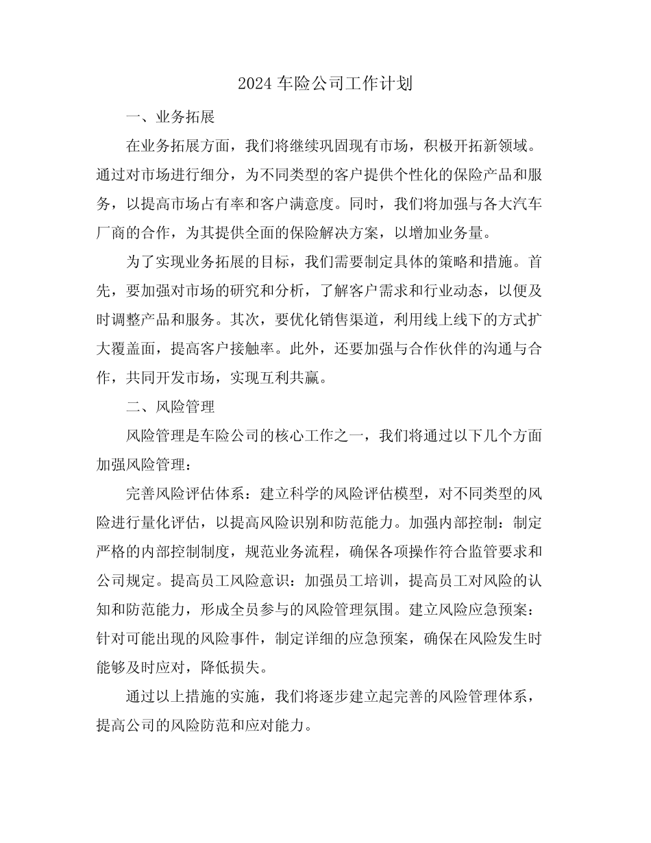 2024车险公司工作计划_第1页