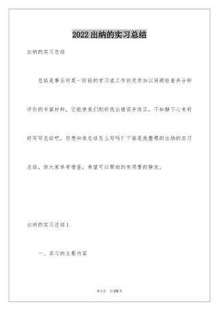 2024出纳的实习总结