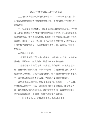 2024年财务总监工作计划模版(6篇) 