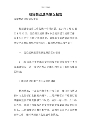 巡察整改进展情况报告