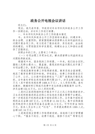 政务公开电视会议讲话发言