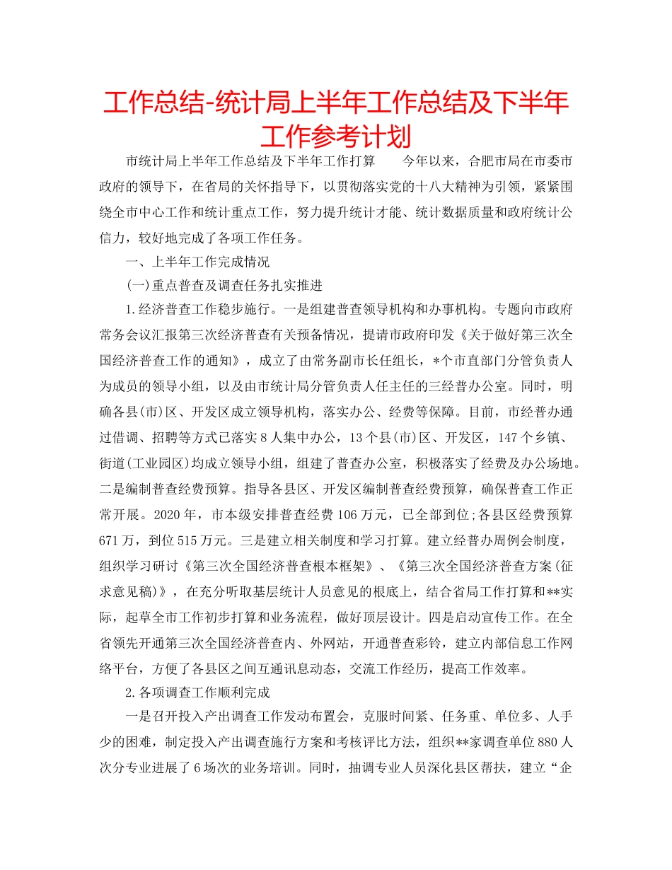 工作总结-统计局上半年工作总结及下半年工作参考计划 _第1页
