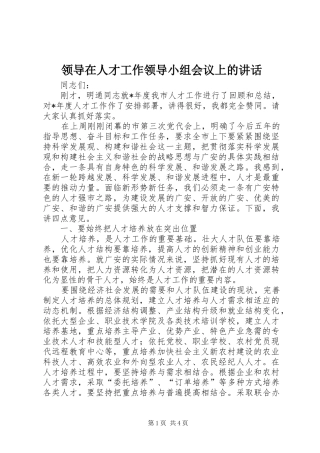 领导在人才工作领导小组会议上的讲话发言
