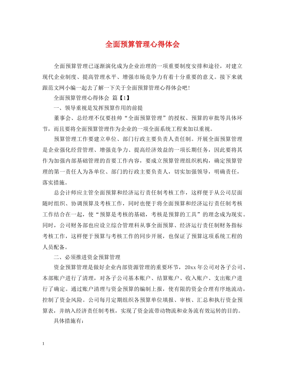全面预算管理心得体会 _第1页
