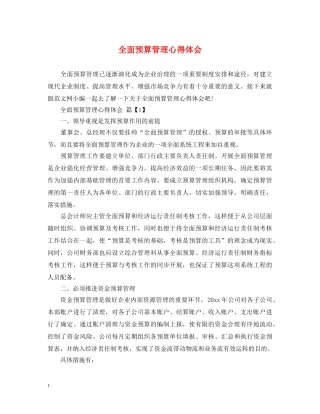 全面预算管理心得体会 