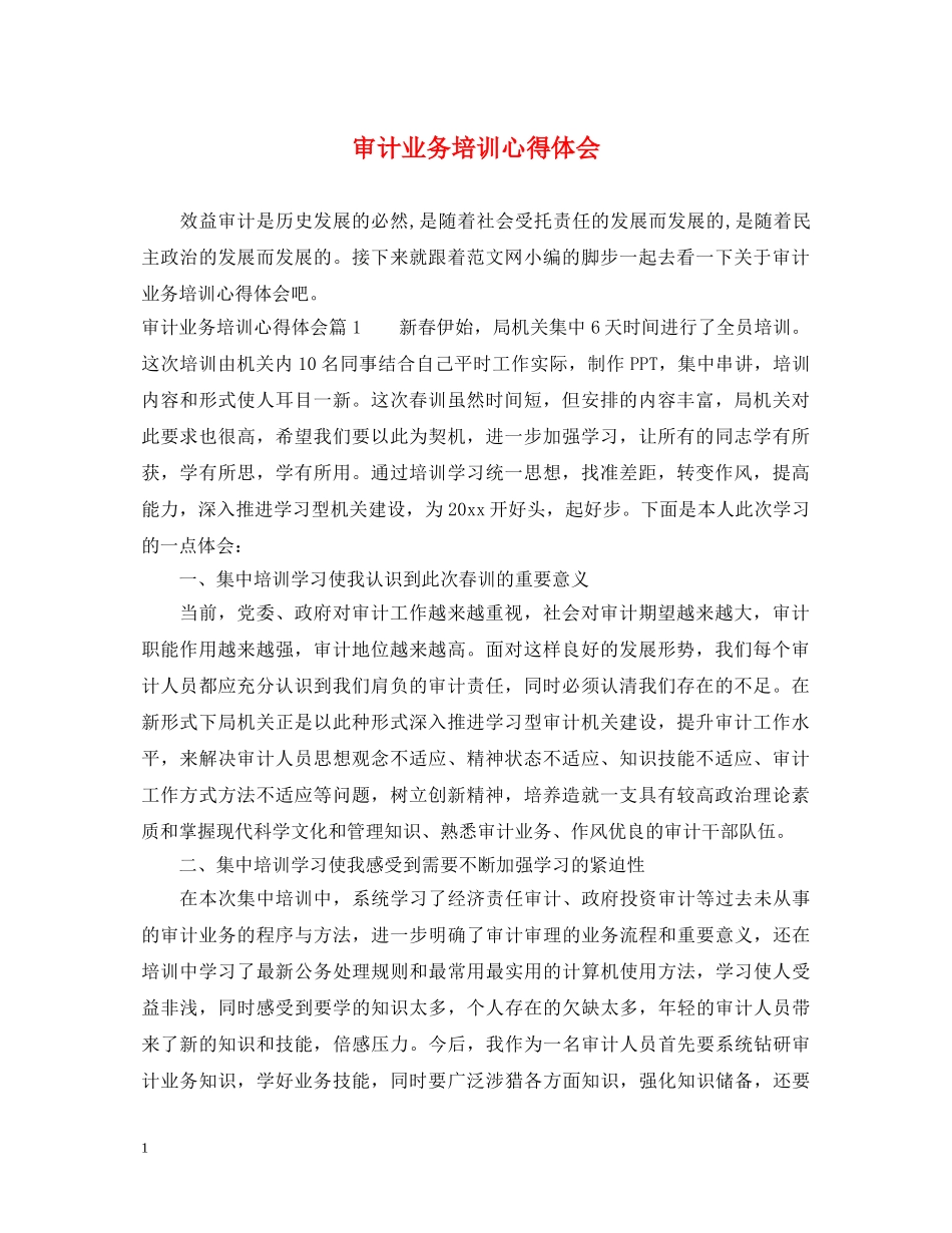 审计业务培训心得体会 _第1页