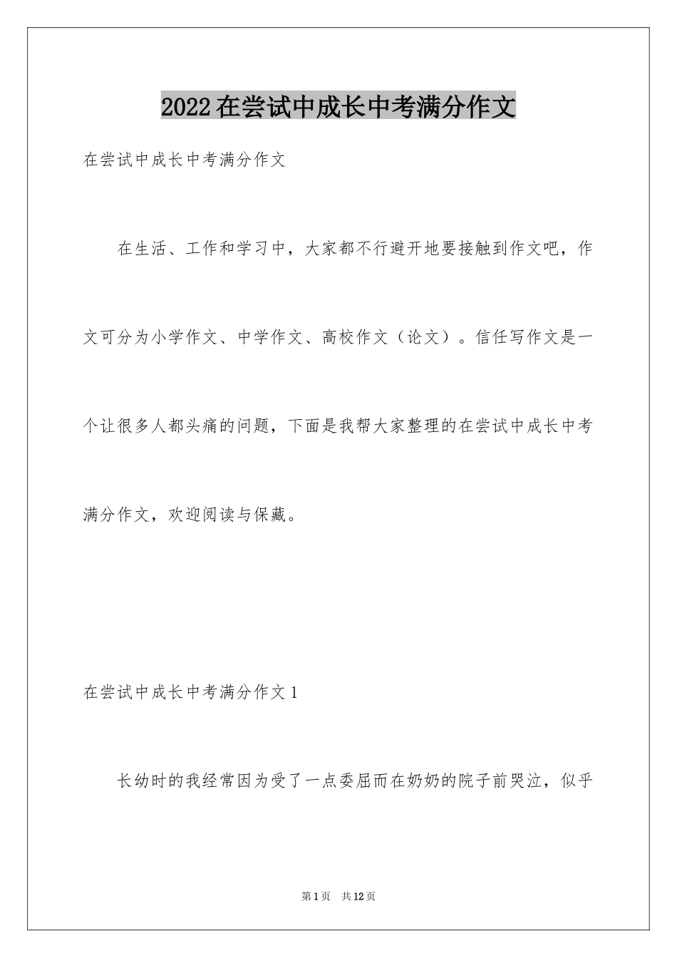 2024在尝试中成长中考满分作文_1_第1页