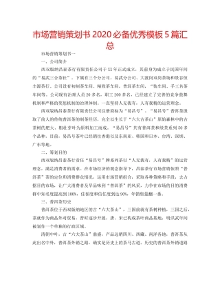 市场营销策划书2020必备优秀模板5篇汇总 