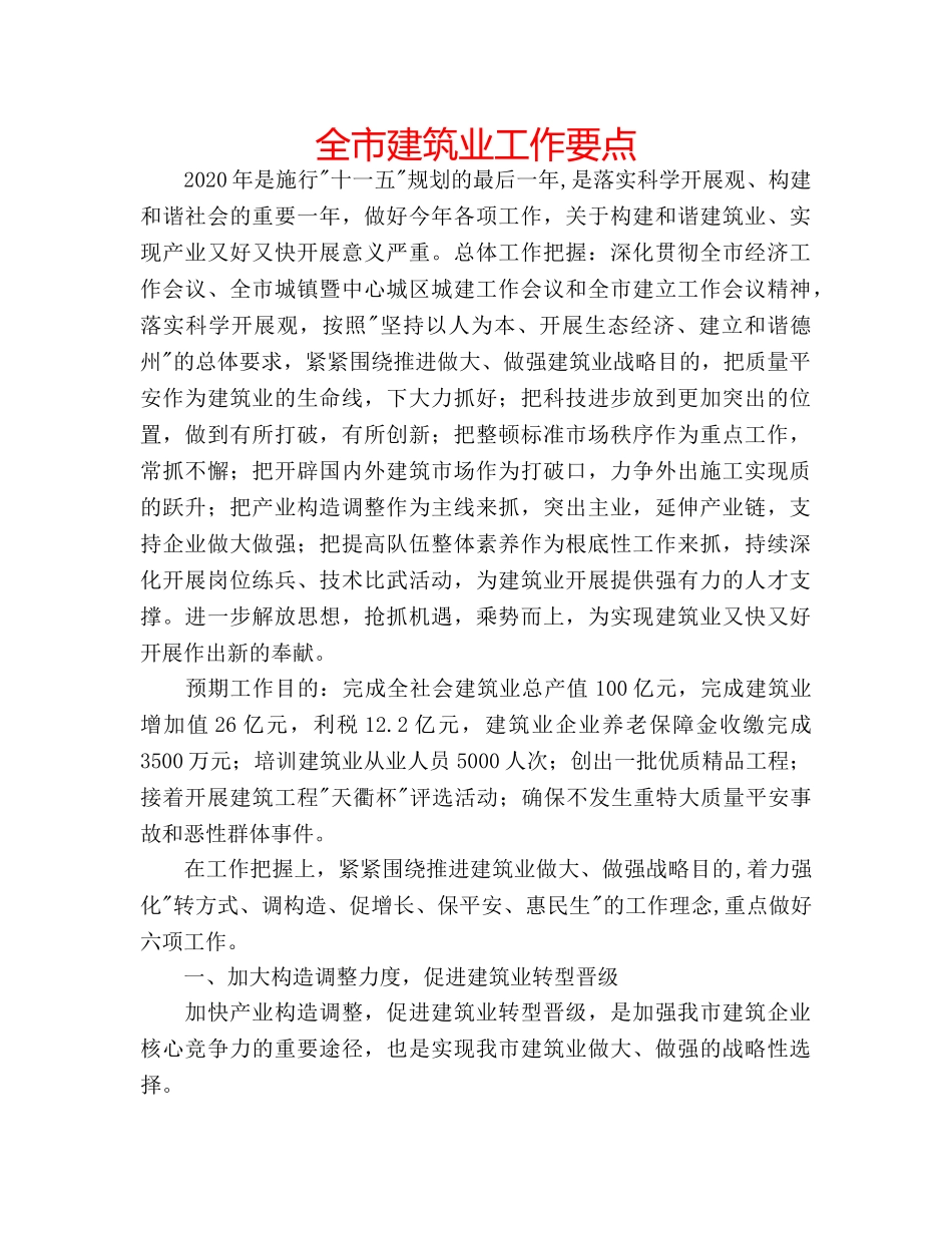全市建筑业工作要点 _第1页