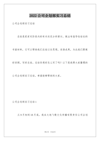 2024公司企划部实习总结