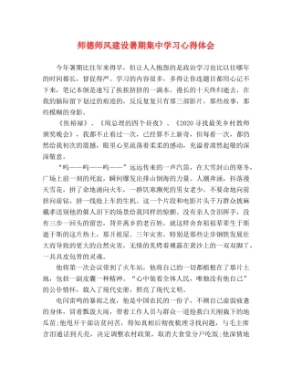 师德师风建设暑期集中学习心得体会 