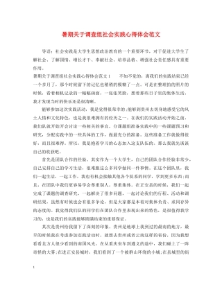 暑期关于调查组社会实践心得体会范文 