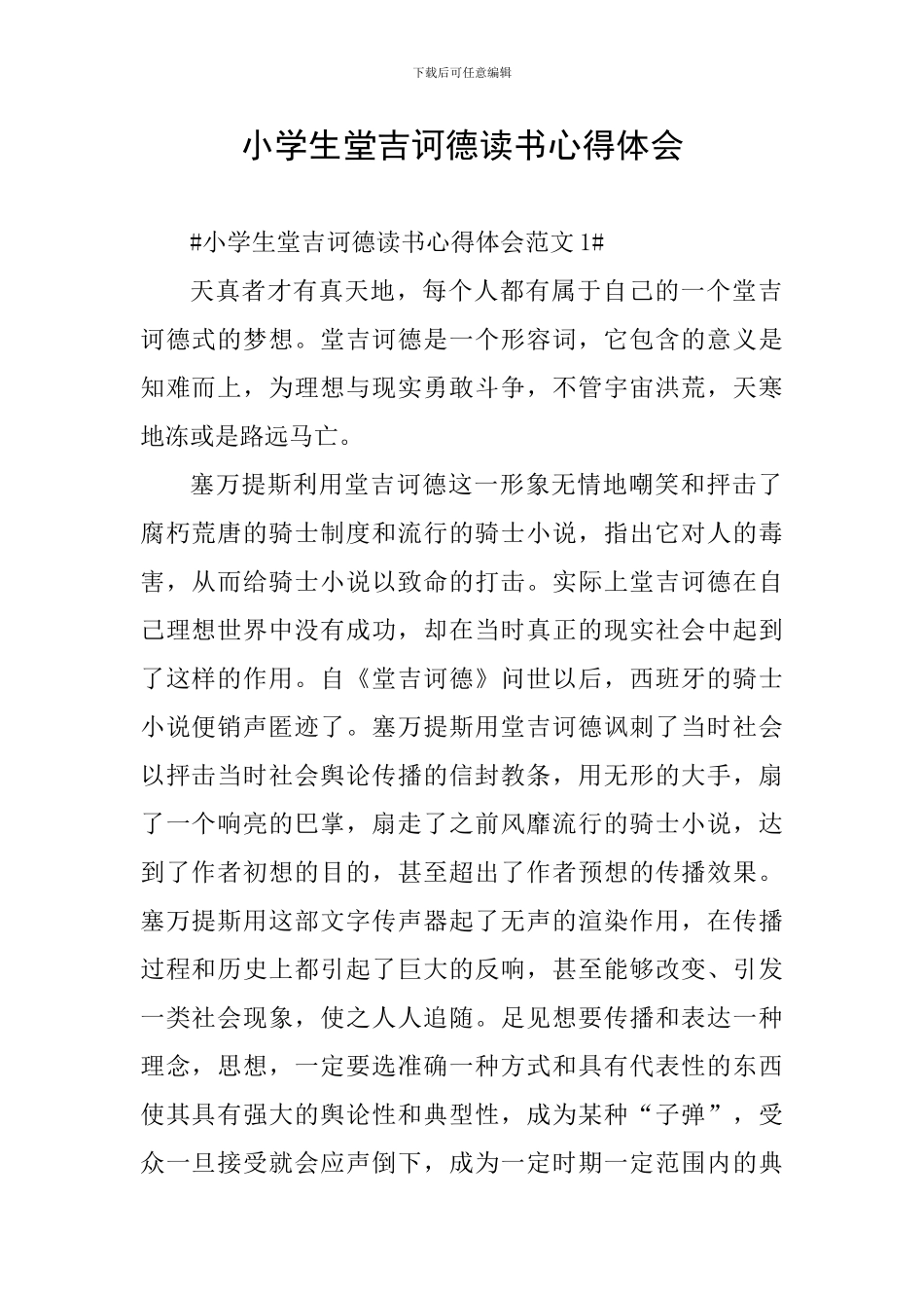 小学生堂吉诃德读书心得体会_第1页