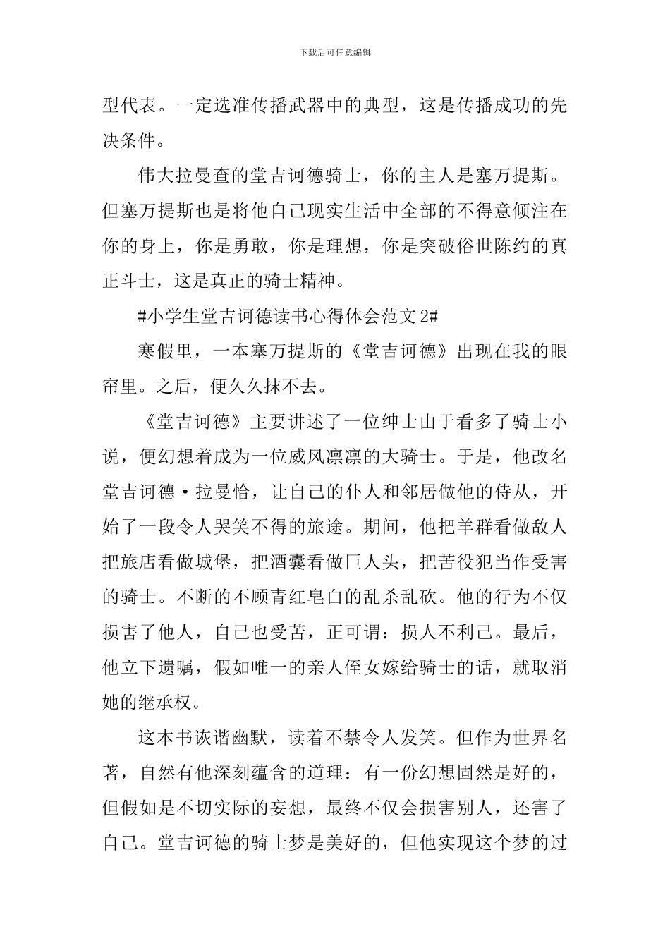 小学生堂吉诃德读书心得体会_第2页