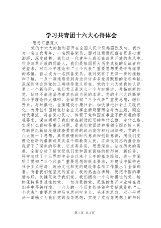 学习共青团十六大体会心得