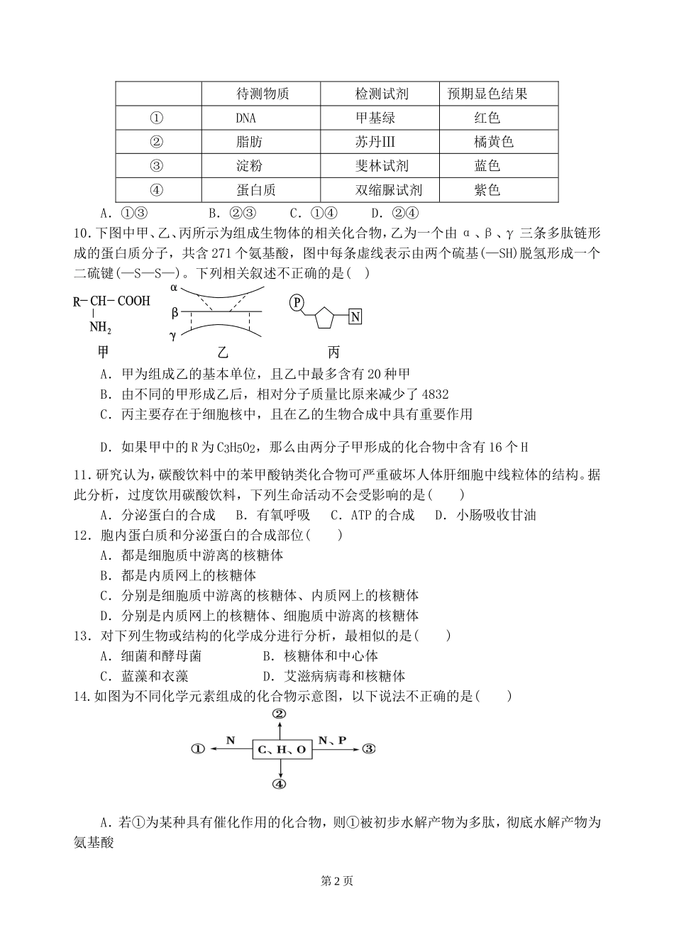 2014~2015平川中恒学校期中生物试题_第2页