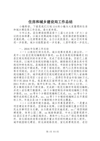 住房和城乡建设局工作总结 