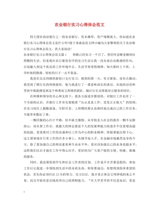农业银行实习心得体会范文 