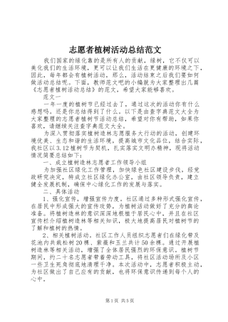 志愿者植树活动总结范文 