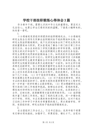 学校干部挂职锻炼体会心得3篇