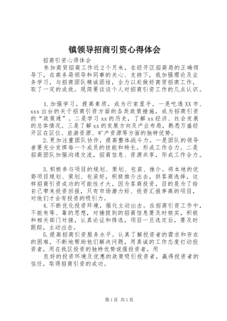 镇领导招商引资体会心得