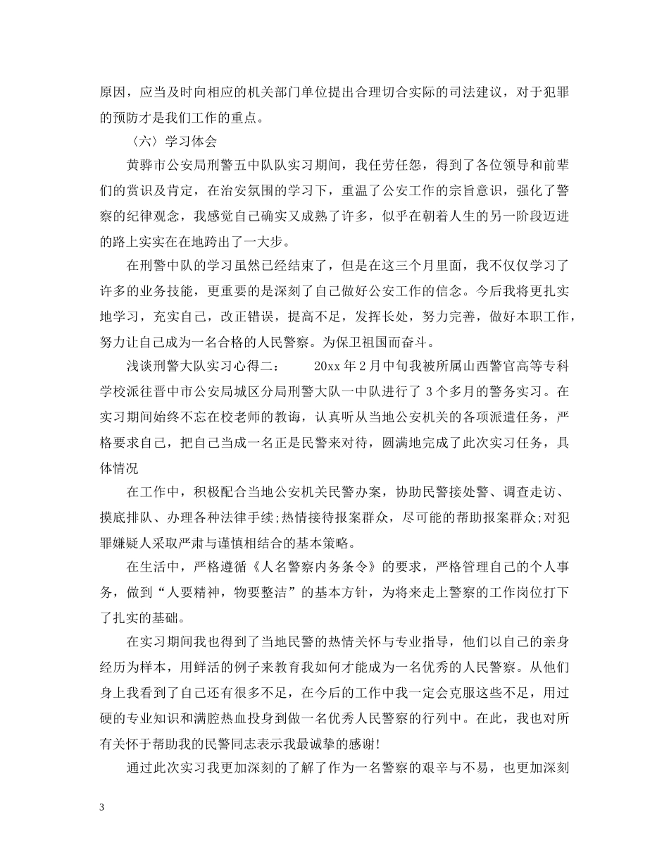 浅谈刑警大队实习心得_刑警大队实习心得体会 _第3页