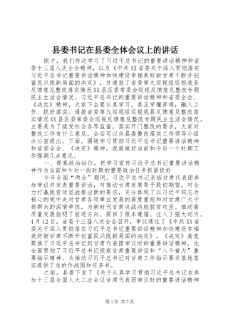 县委书记在县委全体会议上的讲话发言