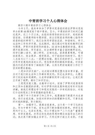 中青班学习个人体会心得
