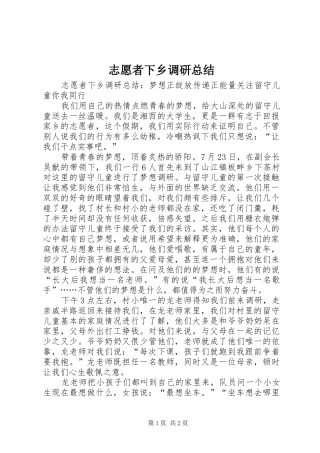 志愿者下乡调研总结 