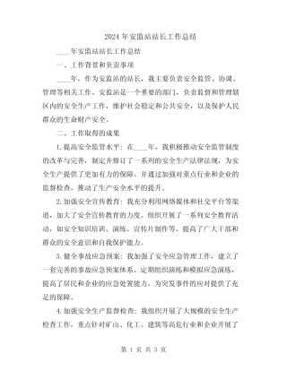 2024年安监站站长工作总结 